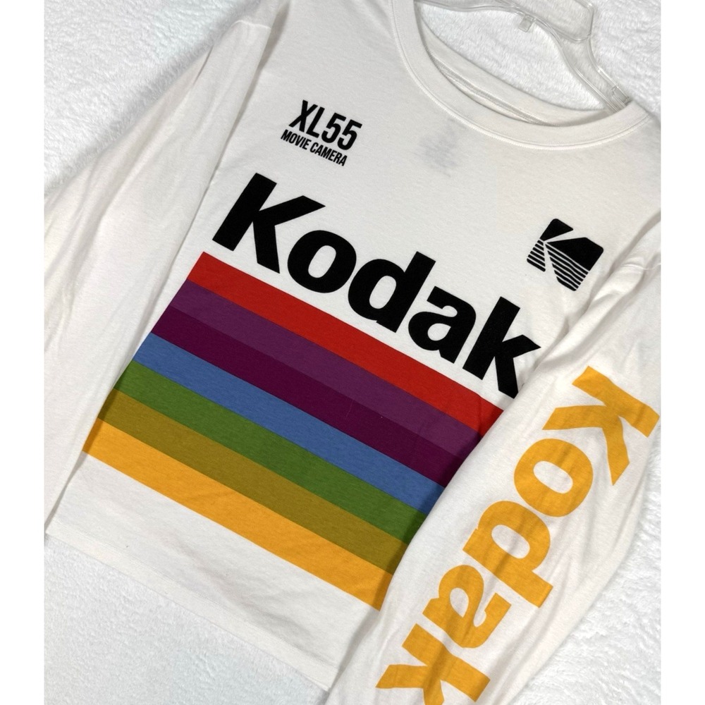 Kodak Camera Cropped Womens T Shirt Beach Wear Size XXL White Long Sleeve Tee